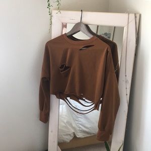 Tan cropped/distressed sweater